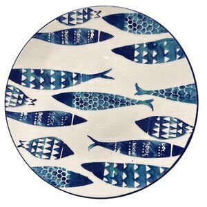 Set Of 4 Papart Seramik 10.5” Handpainted Dinner Plates Blue Aqua Coastal Turkey